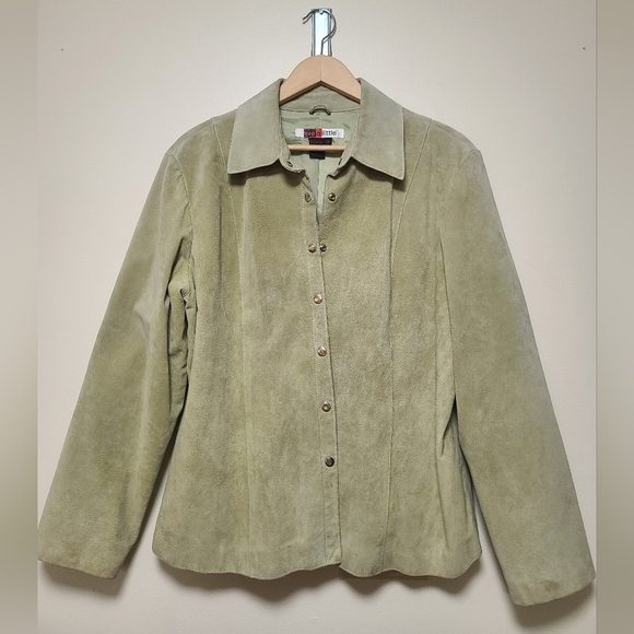 Live a Little Jacket Leather Suede Olive Green Snap closure sz xl - Picture 5 of 6